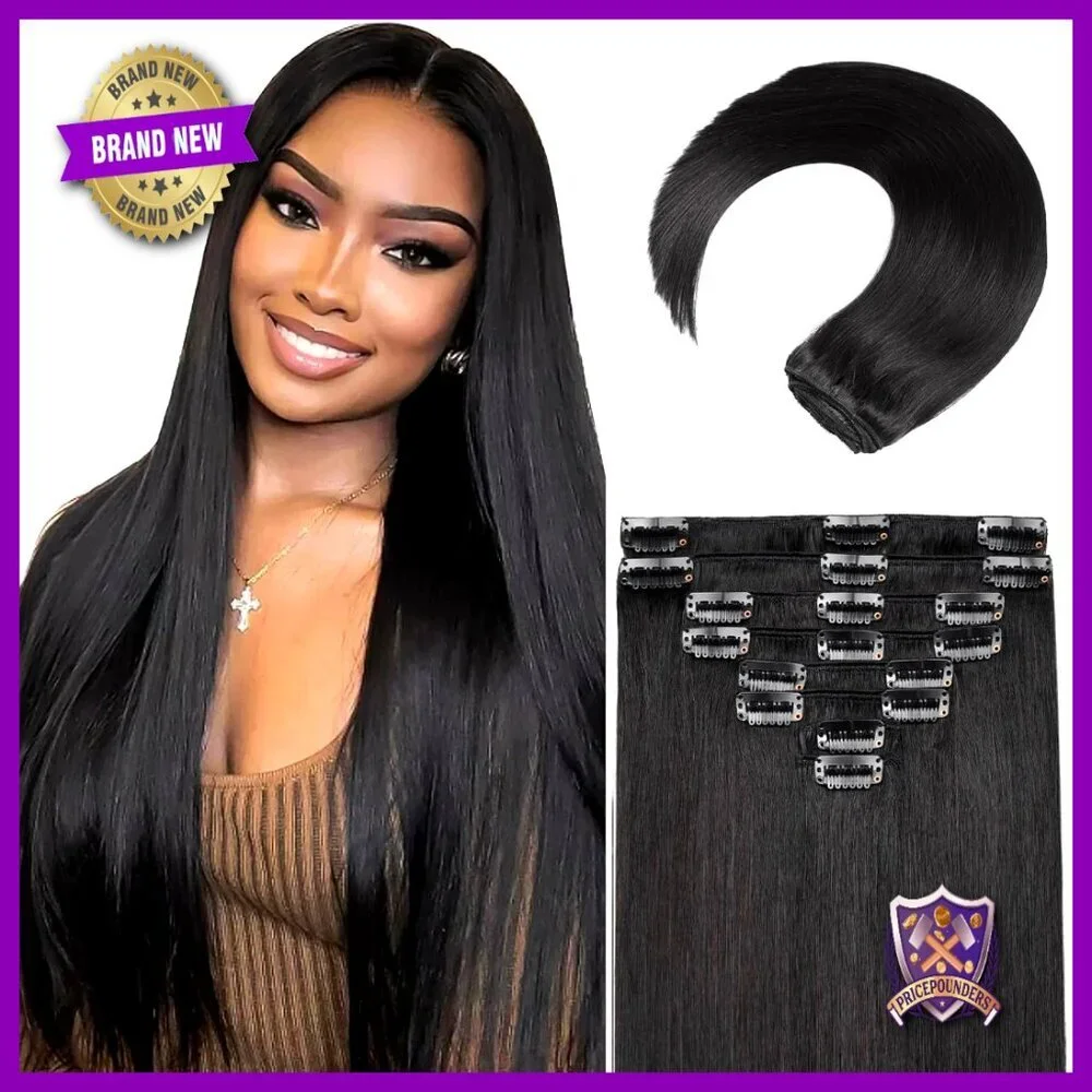 20 Inch Real Human Hair Clip-In Extensions, 105g Straight Remy Hair